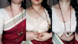 Horny Telugu housewife rubbing oil on her perfect boobs on cam