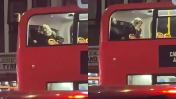 Hijab girl fucking inside London double-decker bus on New Year