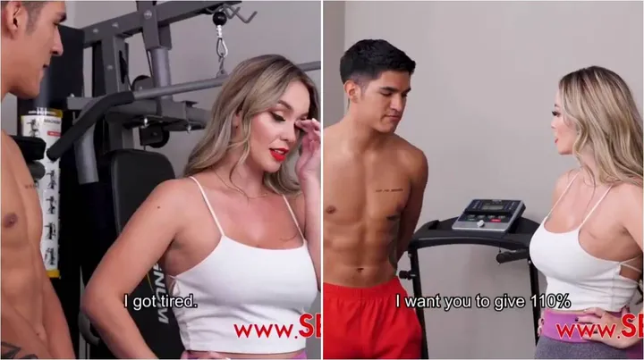 Busty Colombian girl seducing and fucking her new fitness coach
