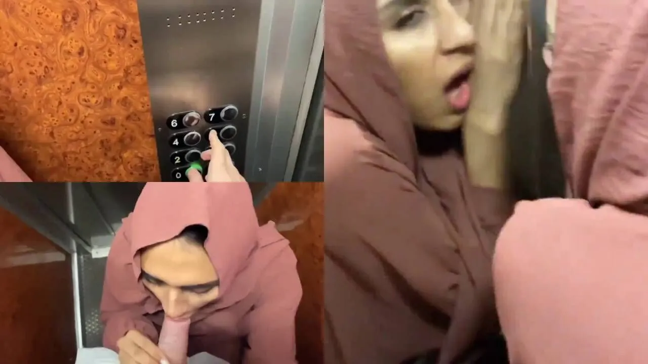 Horny Arab hijab girl quick blowjob and fucking inside lift