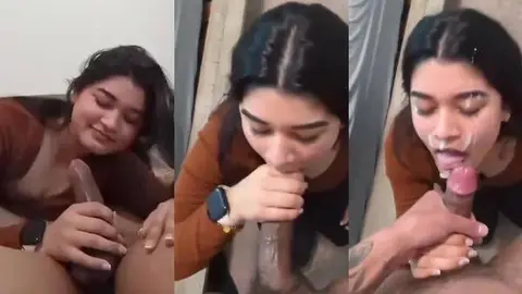 Cute Pakistani college girl Sidra’s lusty blowjob and cum-facial