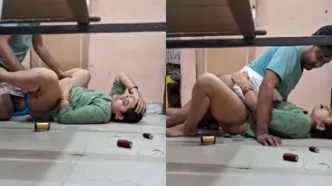 Cute Bengali wife fucking on the floor, interrupted by neighbour