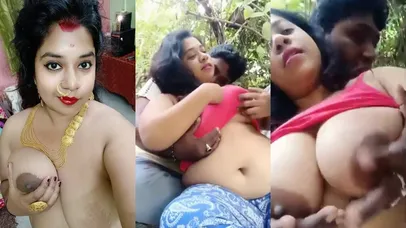 Chubby Bengali boudi big boobs pressed and enjoyed outdoor
