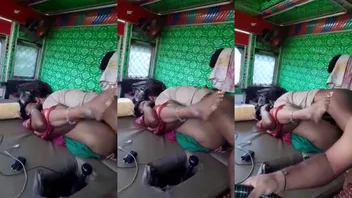 Haryana bhabhi gets both lift and cleaner guy’s dick inside lorry